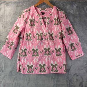 Talbots Petite Pink‎ Ikat Print Tunic Top LP Semi Sheer Preppy Boho 100% Cotton